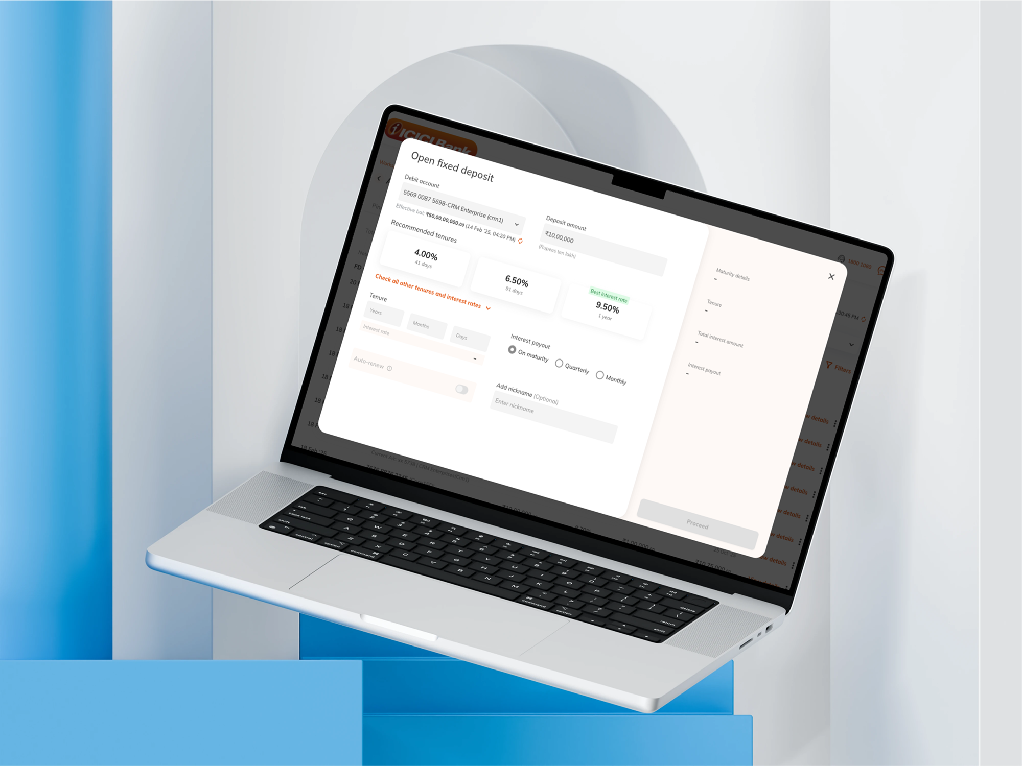 Corporate internet banking dashboard overview
