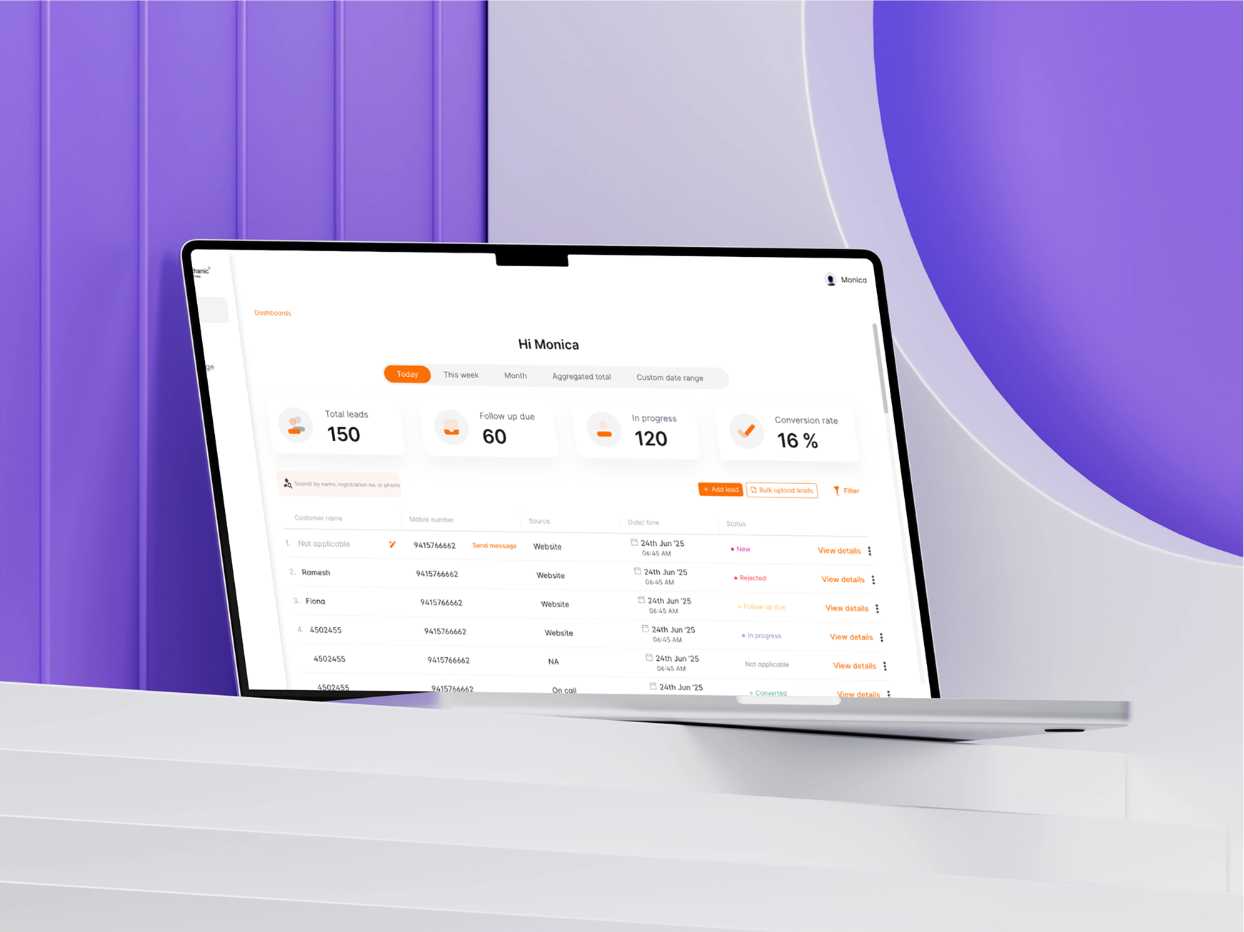 CRM dashboard overview mockup